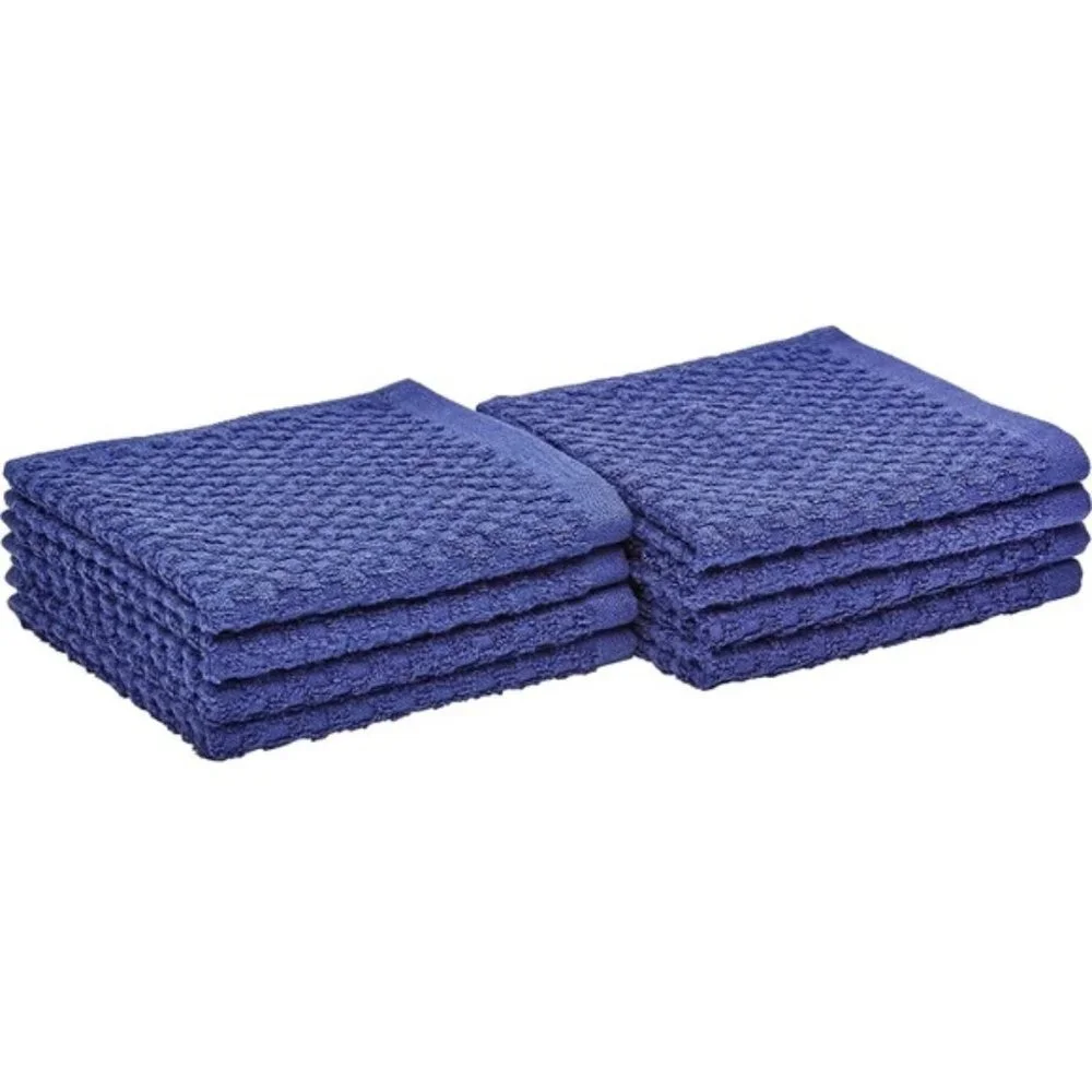 100% Cotton Terry Popcorn Texture Dish Cloths-Navy, 8 Count